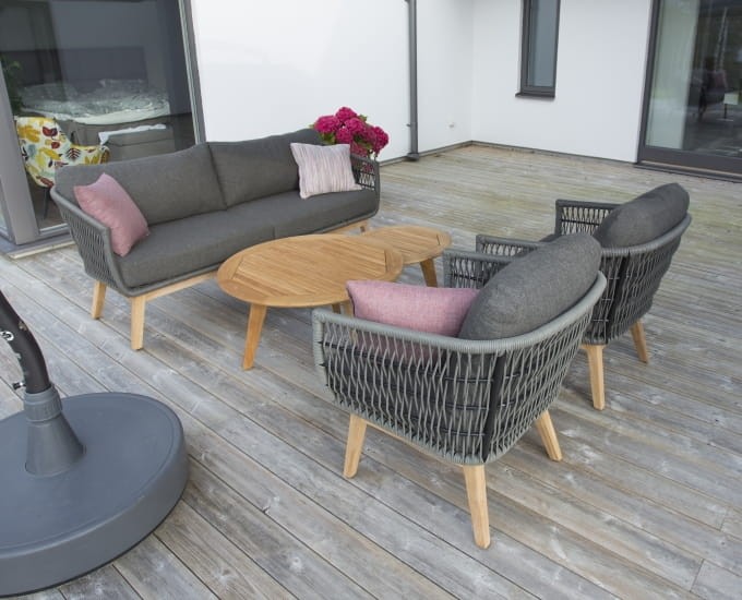 Ażurowa sofa technorattan teak Kent
